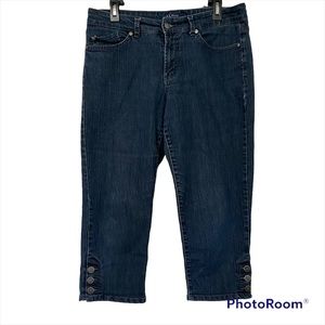 Anne Klein Bleecker Mid Rise 5Pocket Indigo Wash 3 Button Hem Jean Capri Size 12